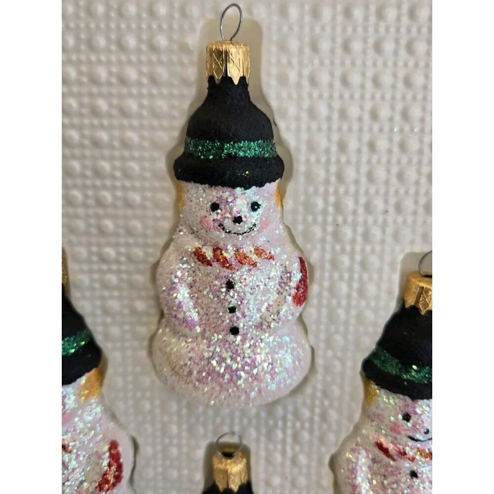 Lot of 4 Vintage 1990s White Glitter Snowman Christmas Tree Ornaments